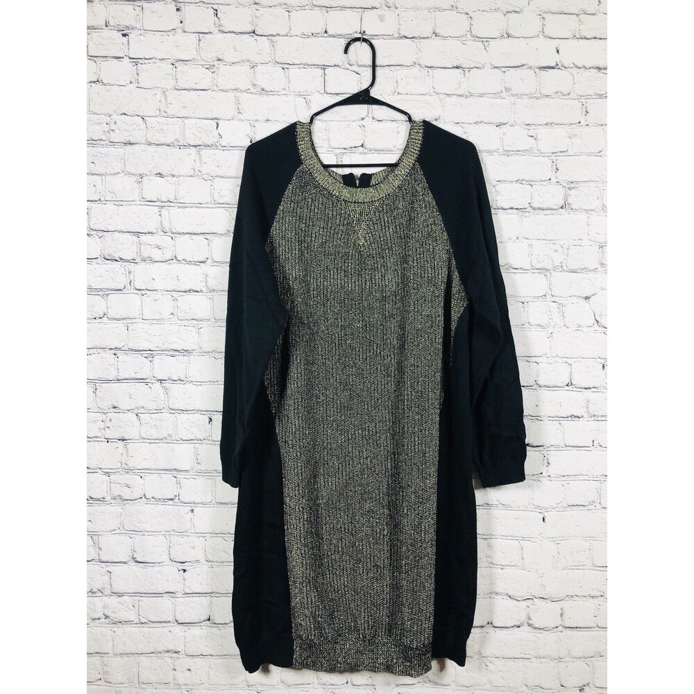 Lane Bryant‎ Women Sweater Dress Metallic Shimmer Raglan Sleeve Black Gold 14/16